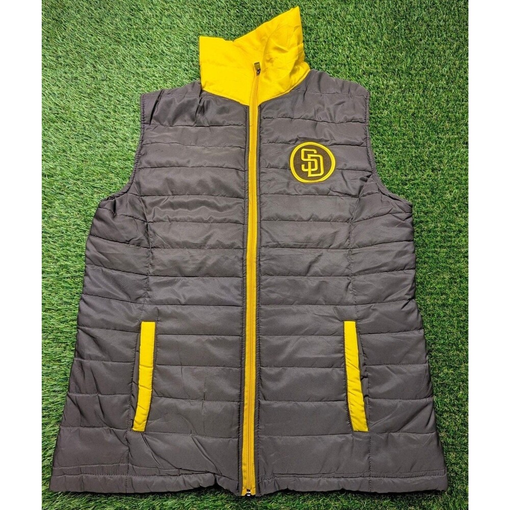 San Diego Padres Puffer Vest Brown Yellow Full Zip Giveaway
